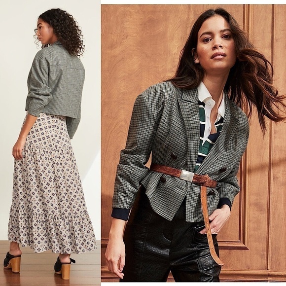 NWT VERONICA BEARD Wool Houndstooth Double Breasted Puff Sleeves Crop Blazer 12 - Picture 4 of 14